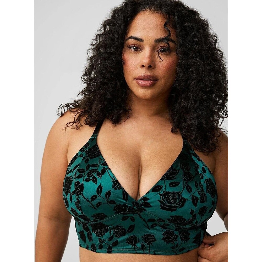 Torrid Lightly Lined Flocked Green & Black Shine Bralette Bra 4 or 26 Plus - Picture 5 of 14